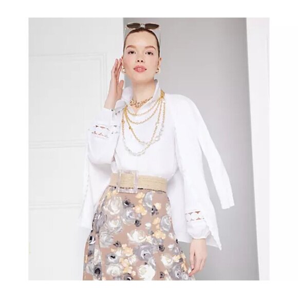 Isaac Mizrahi Live! White Petite Stretch Poplin Tunic w/Circle Lace Trim 10P - Picture 2 of 8